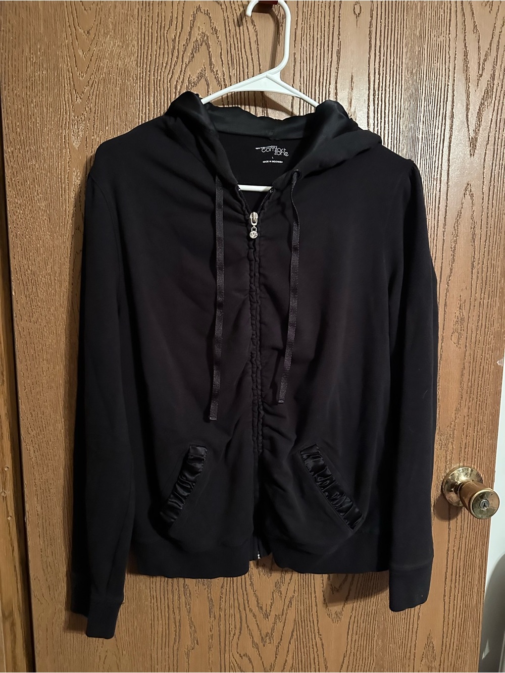 Y2K Comfort Zone Black Hooded Bomber Jacket